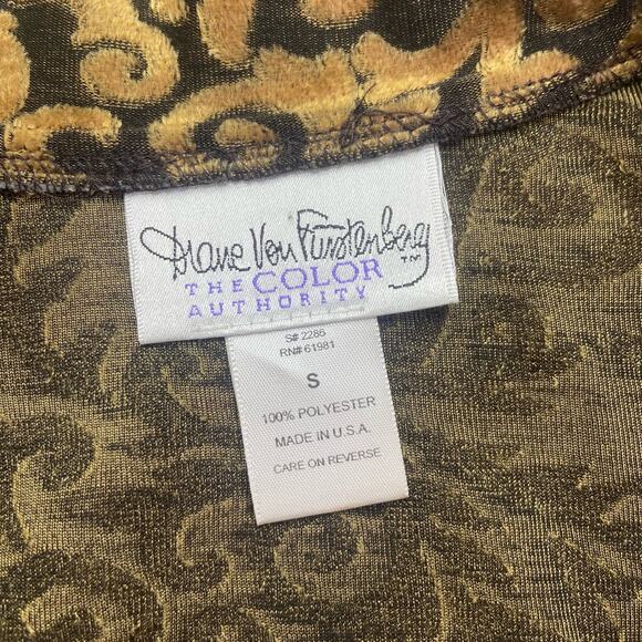 Diane von Furstenberg Vintage Top Women Small Gold Burnout Velvet Button Blouse - Picture 5 of 10